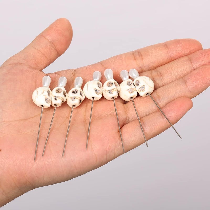BLESSUME 7pcs Candle Magick Ritual Pins Skull Top (White) - Image 5